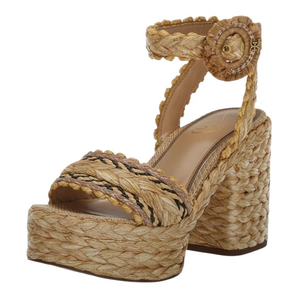 Sam‎ Edelman Iliana Sand Raffia Platform Sandals Women's Size 5M Woven Heel - Picture 10 of 10
